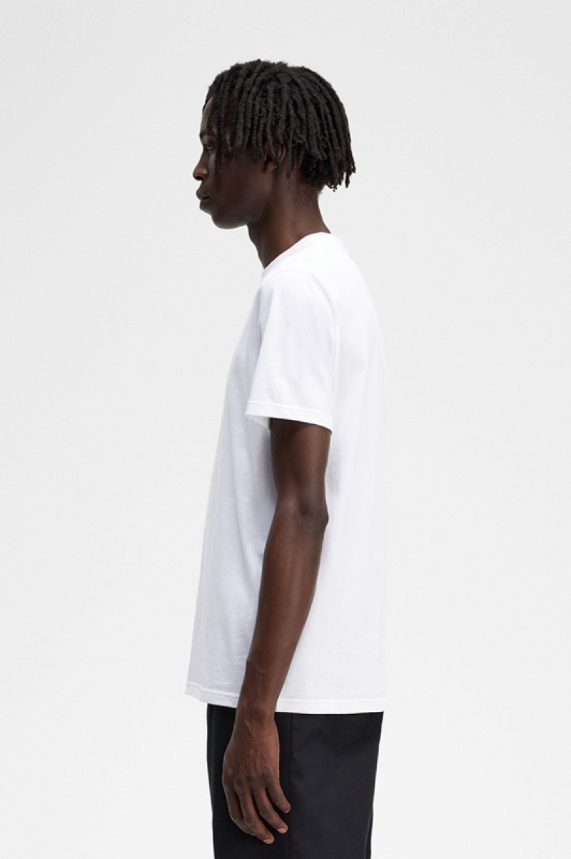 Fred Perry Embroidered Men's T Shirts White | DJI-954062