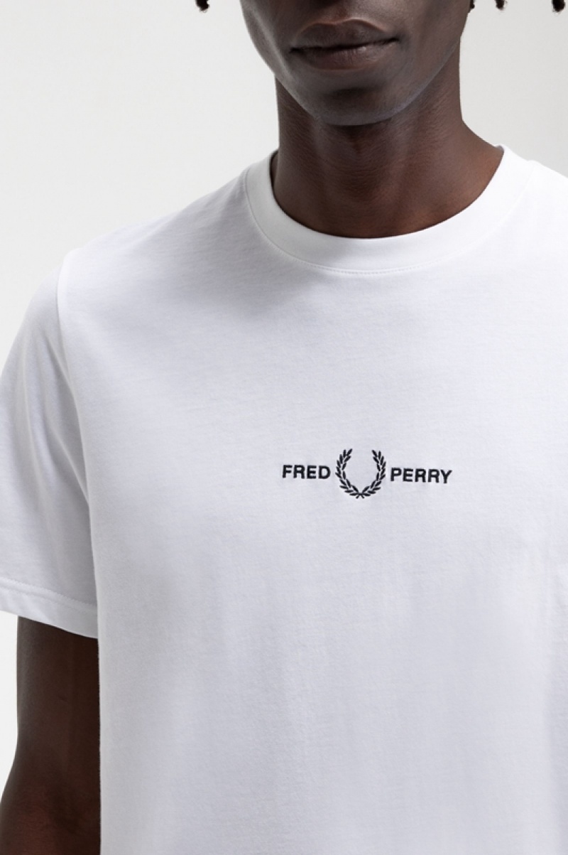 Fred Perry Embroidered Men's T Shirts White | DJI-954062