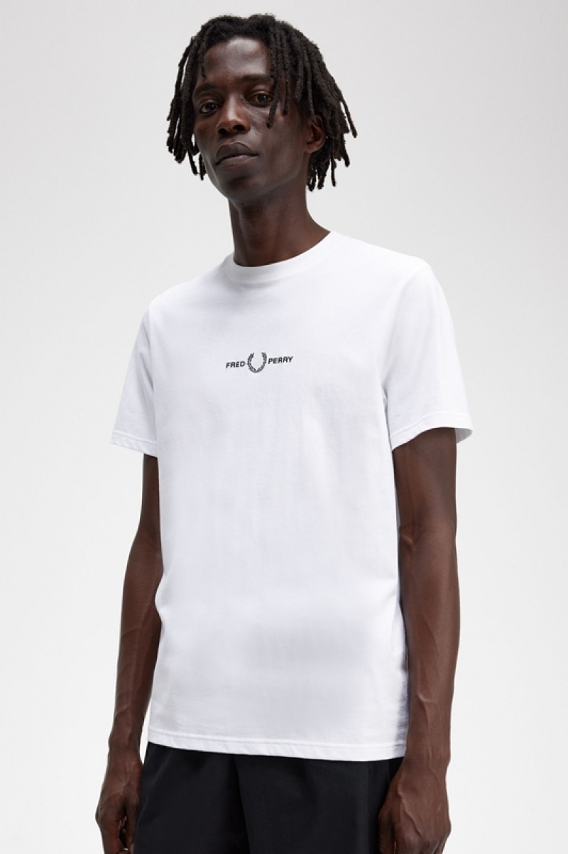 Fred Perry Embroidered Men's T Shirts White | DJI-954062