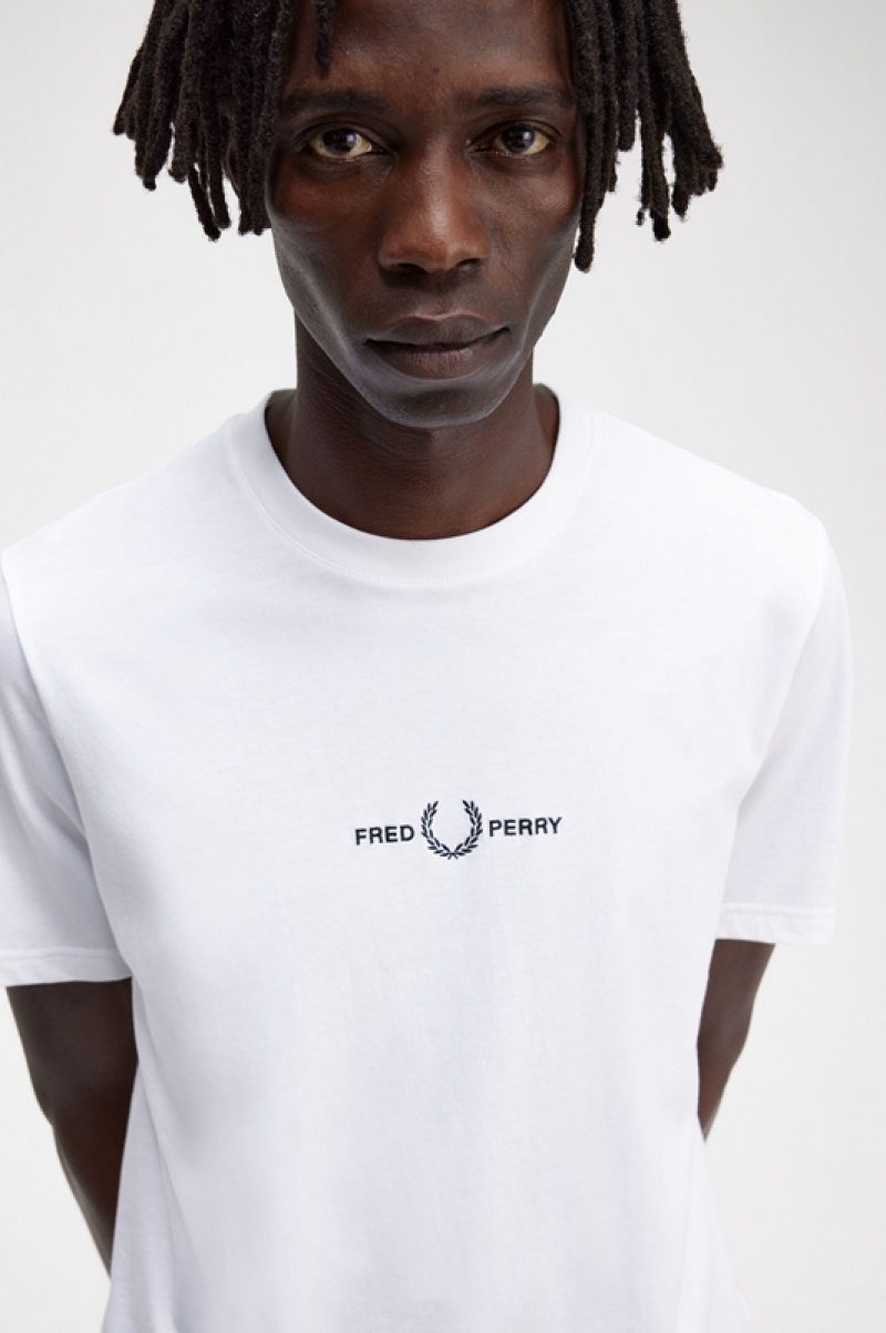 Fred Perry Embroidered Men's T Shirts White | DJI-954062