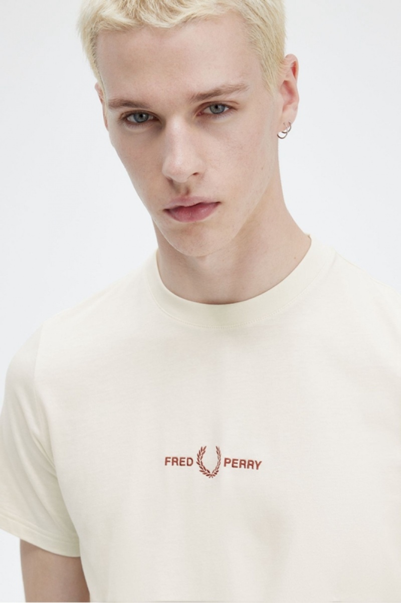 Fred Perry Embroidered Men's T Shirts White | GME-172438