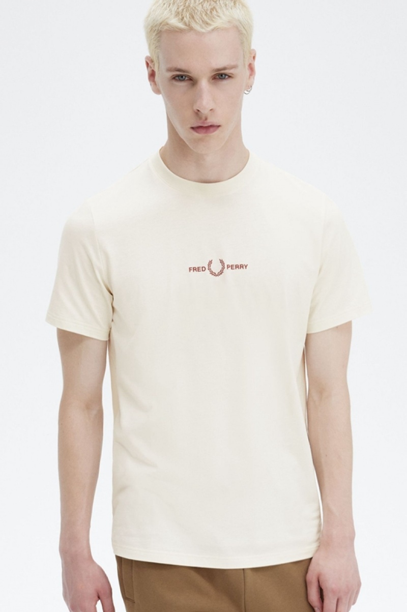 Fred Perry Embroidered Men's T Shirts White | GME-172438