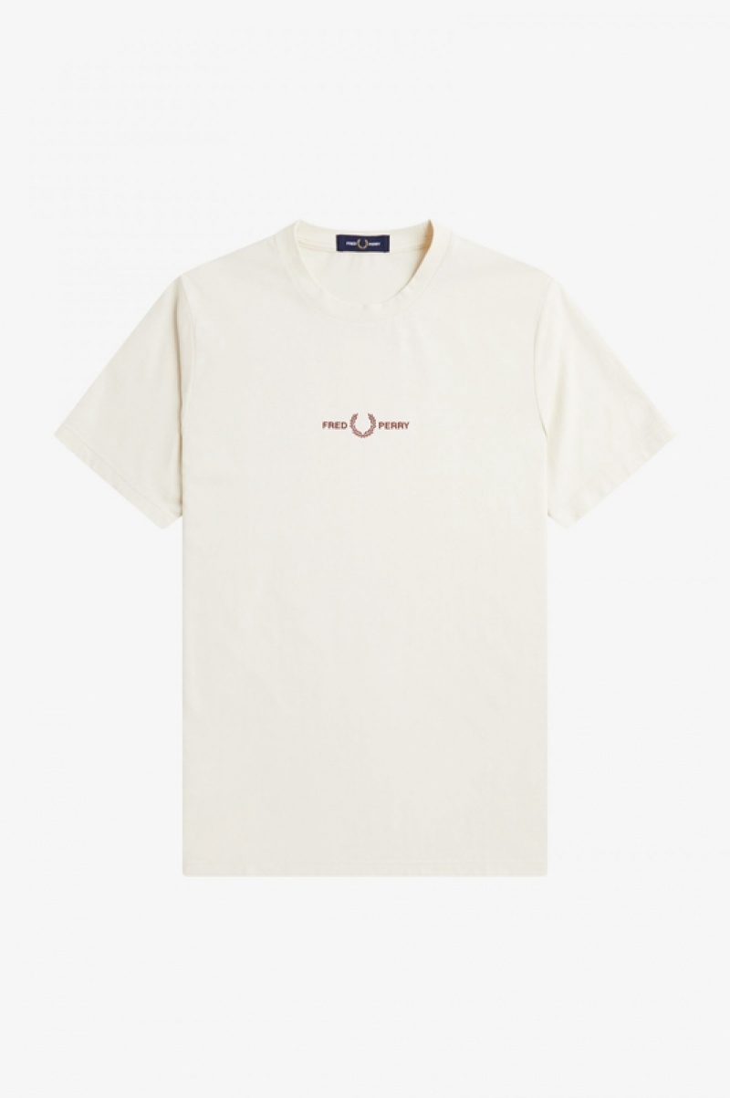 Fred Perry Embroidered Men's T Shirts White | GME-172438