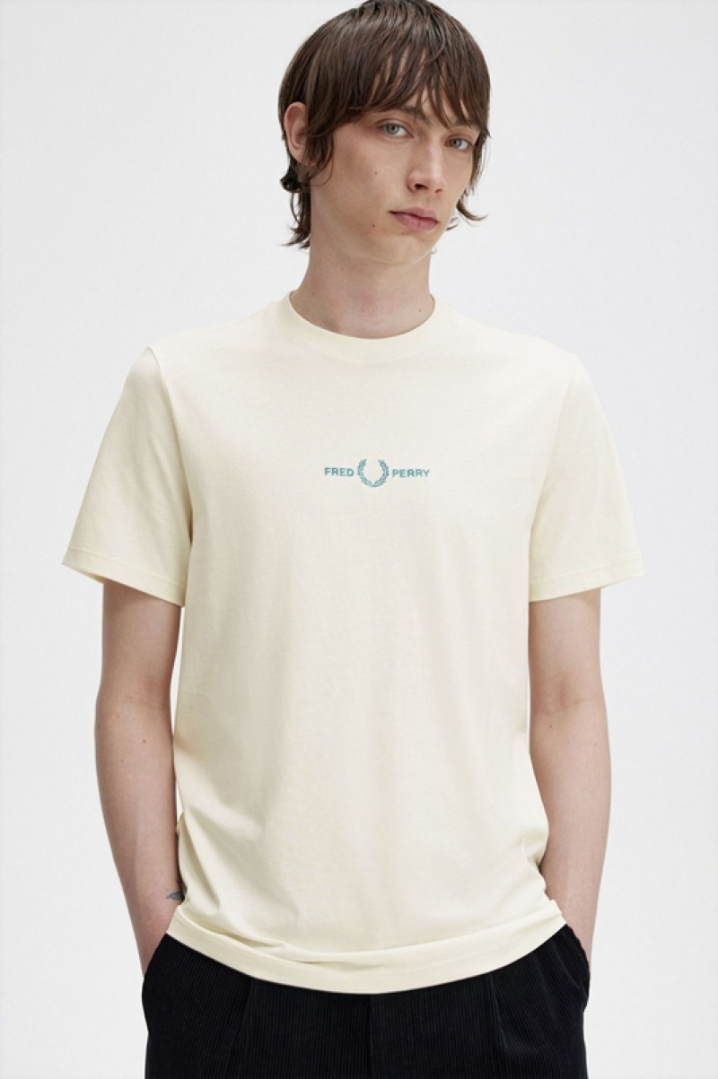 Fred Perry Embroidered Men's T Shirts White | CHM-134960