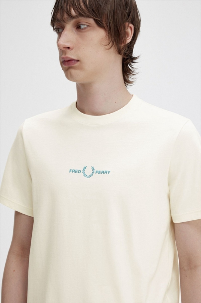 Fred Perry Embroidered Men's T Shirts White | CHM-134960