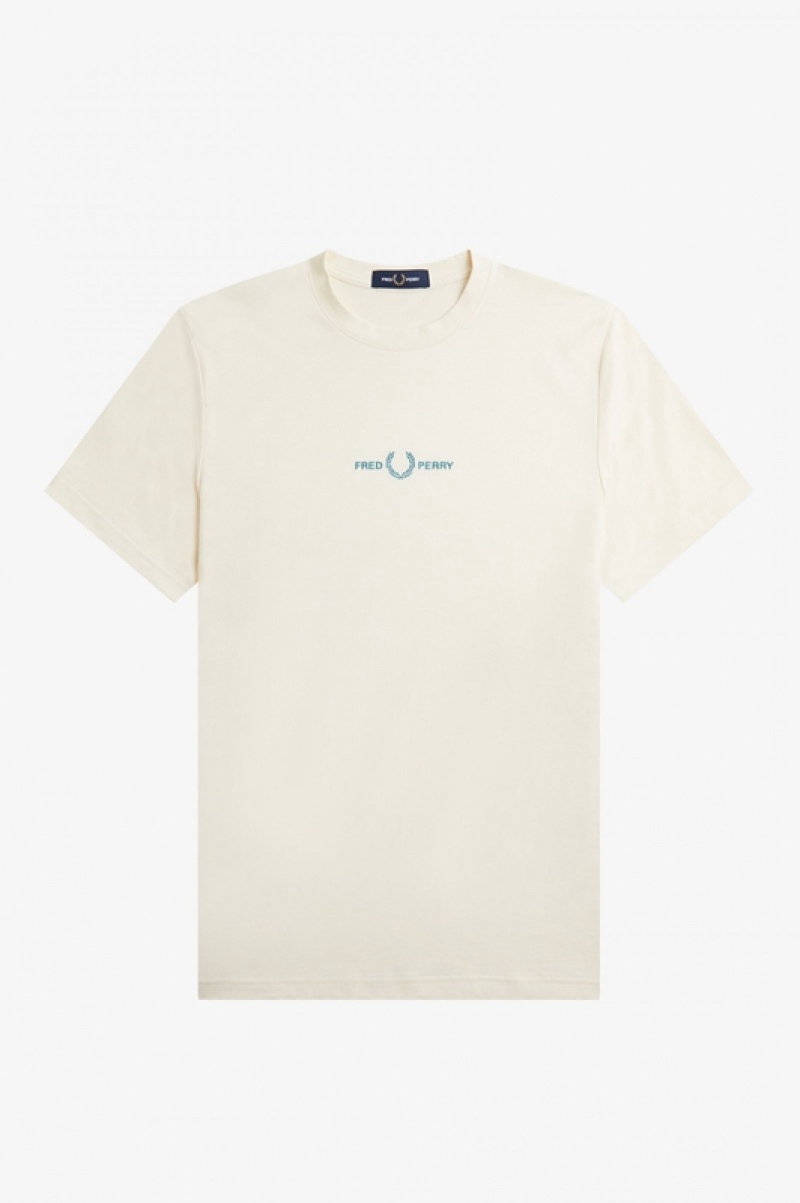 Fred Perry Embroidered Men's T Shirts White | CHM-134960