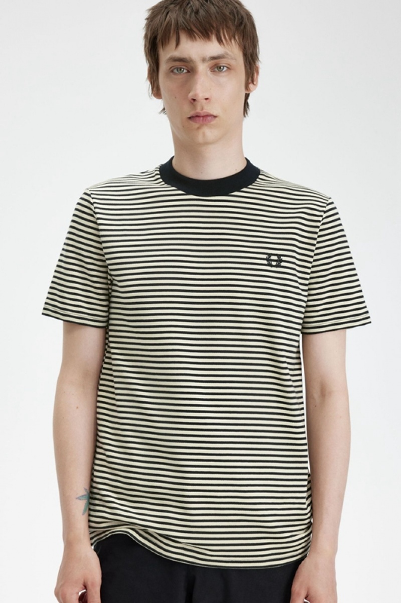 Fred Perry Fine Stripe Heavyweight Men's T Shirts Black | HTP-821730