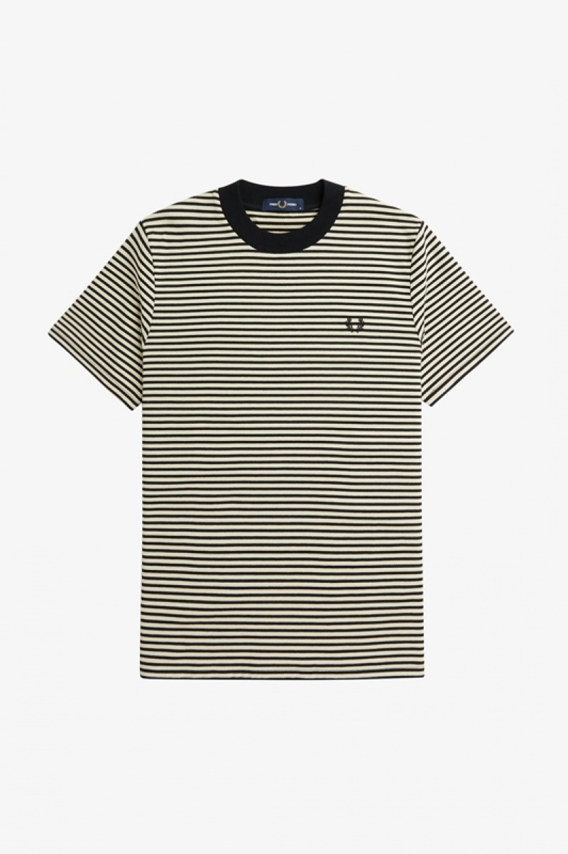 Fred Perry Fine Stripe Heavyweight Men's T Shirts Black | HTP-821730