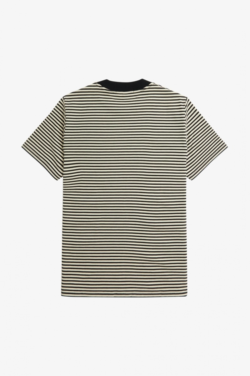 Fred Perry Fine Stripe Heavyweight Men's T Shirts Black | HTP-821730