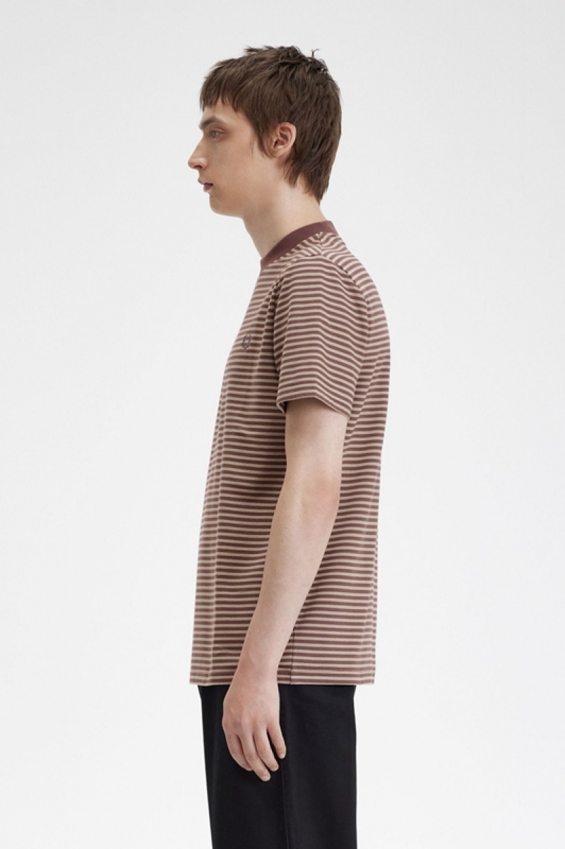 Fred Perry Fine Stripe Heavyweight Men's T Shirts Brown | ZUI-943560