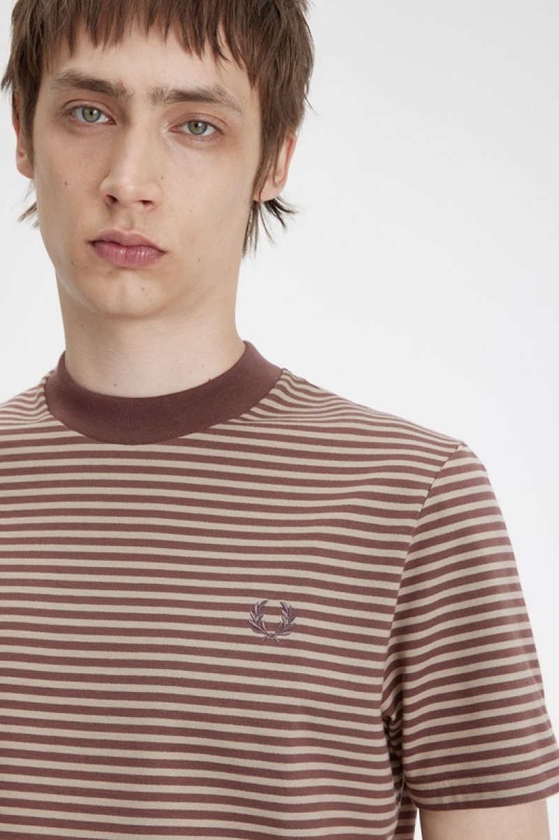 Fred Perry Fine Stripe Heavyweight Men's T Shirts Brown | ZUI-943560