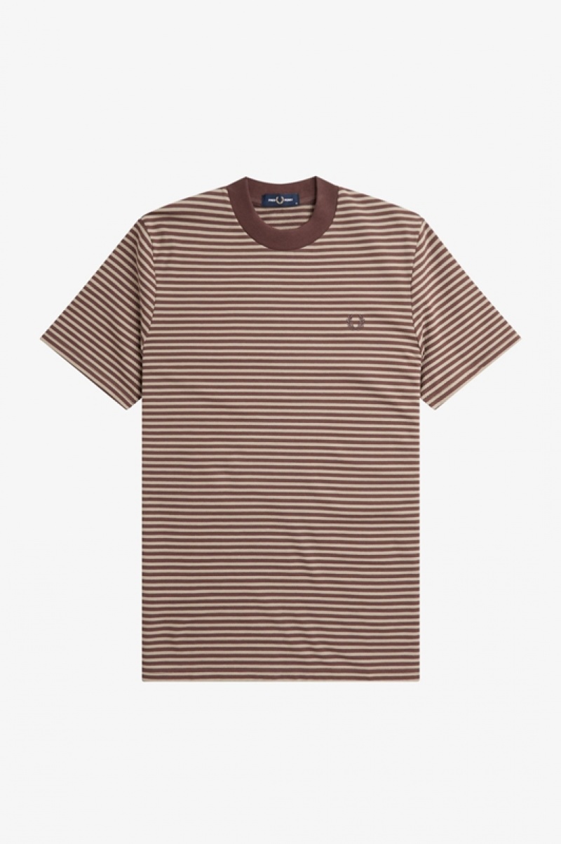 Fred Perry Fine Stripe Heavyweight Men's T Shirts Brown | ZUI-943560