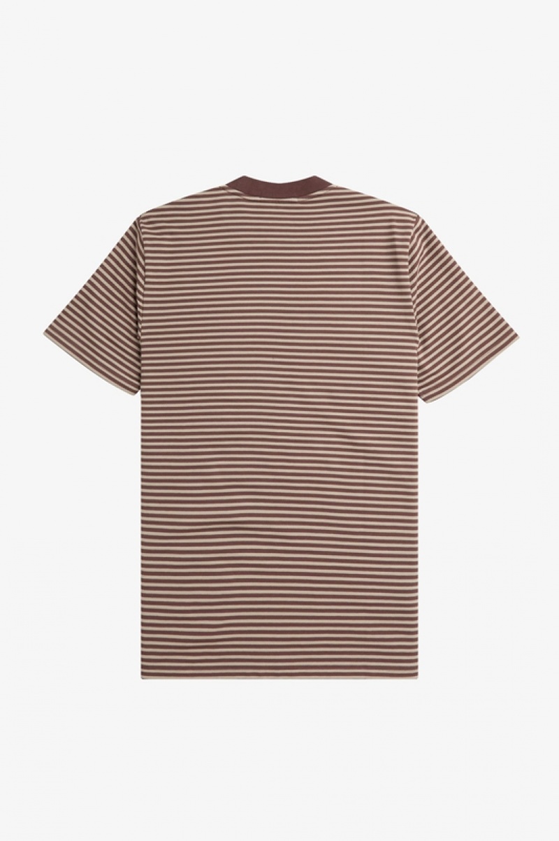 Fred Perry Fine Stripe Heavyweight Men's T Shirts Brown | ZUI-943560