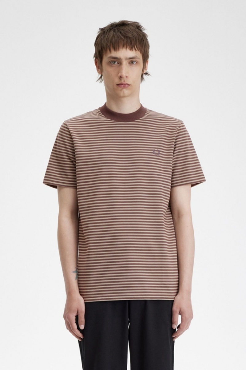 Fred Perry Fine Stripe Heavyweight Men\'s T Shirts Brown | ZUI-943560