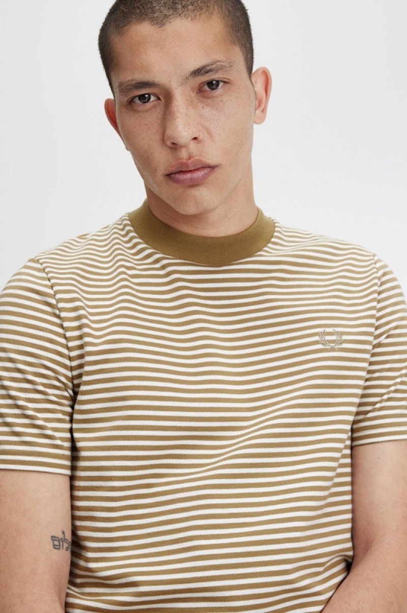 Fred Perry Fine Stripe Heavyweight Men's T Shirts Dark Yellow | CDW-967405