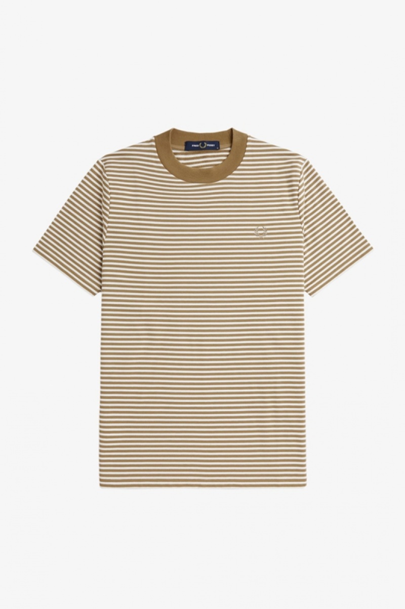 Fred Perry Fine Stripe Heavyweight Men's T Shirts Dark Yellow | CDW-967405