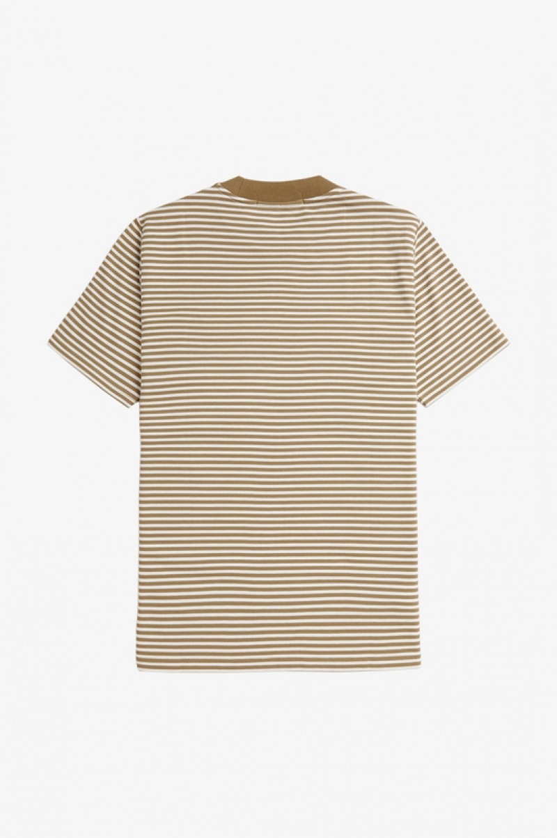 Fred Perry Fine Stripe Heavyweight Men's T Shirts Dark Yellow | CDW-967405