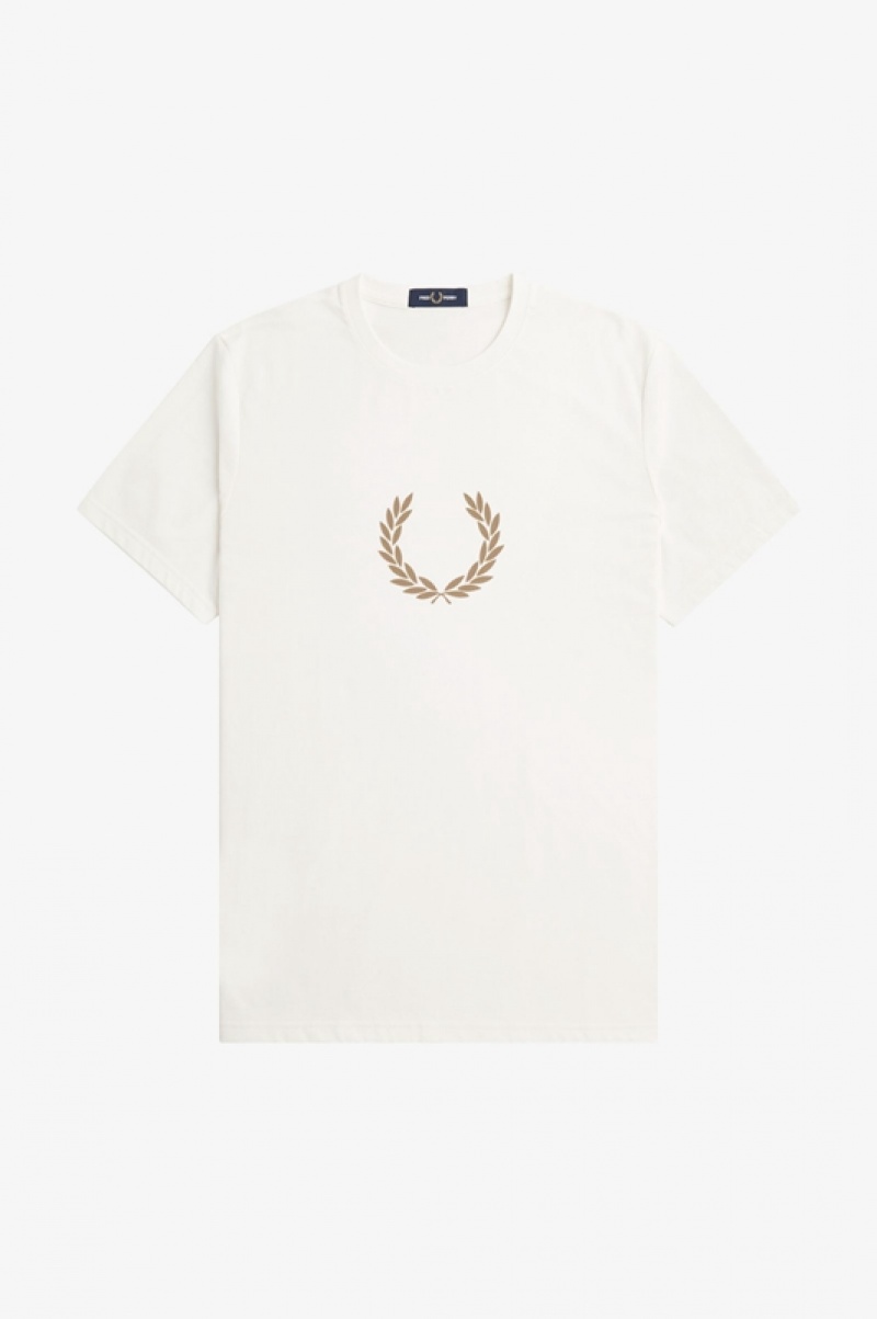 Fred Perry Flocked Laurel Wreath Men's T Shirts White | NJA-185039