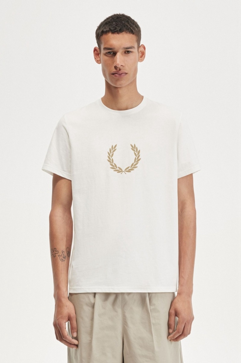 Fred Perry Flocked Laurel Wreath Men\'s T Shirts White | NJA-185039