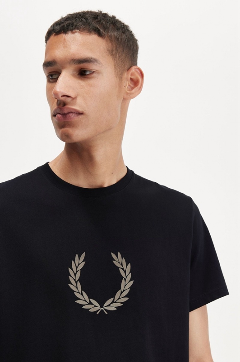 Fred Perry Flocked Laurel Wreath Men's T Shirts Black | ZGR-629137