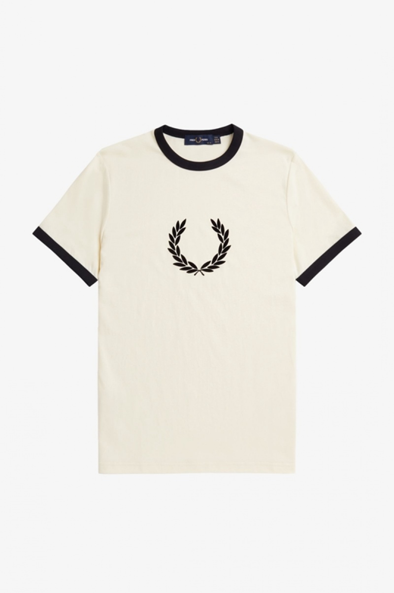 Fred Perry Flocked Laurel Wreath Women's T Shirts Cream | CGX-892046