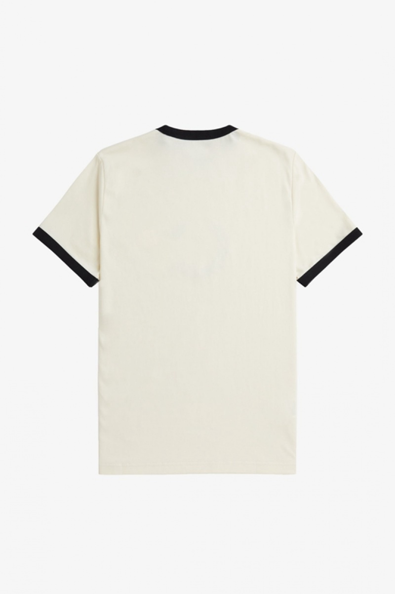 Fred Perry Flocked Laurel Wreath Women's T Shirts Cream | CGX-892046