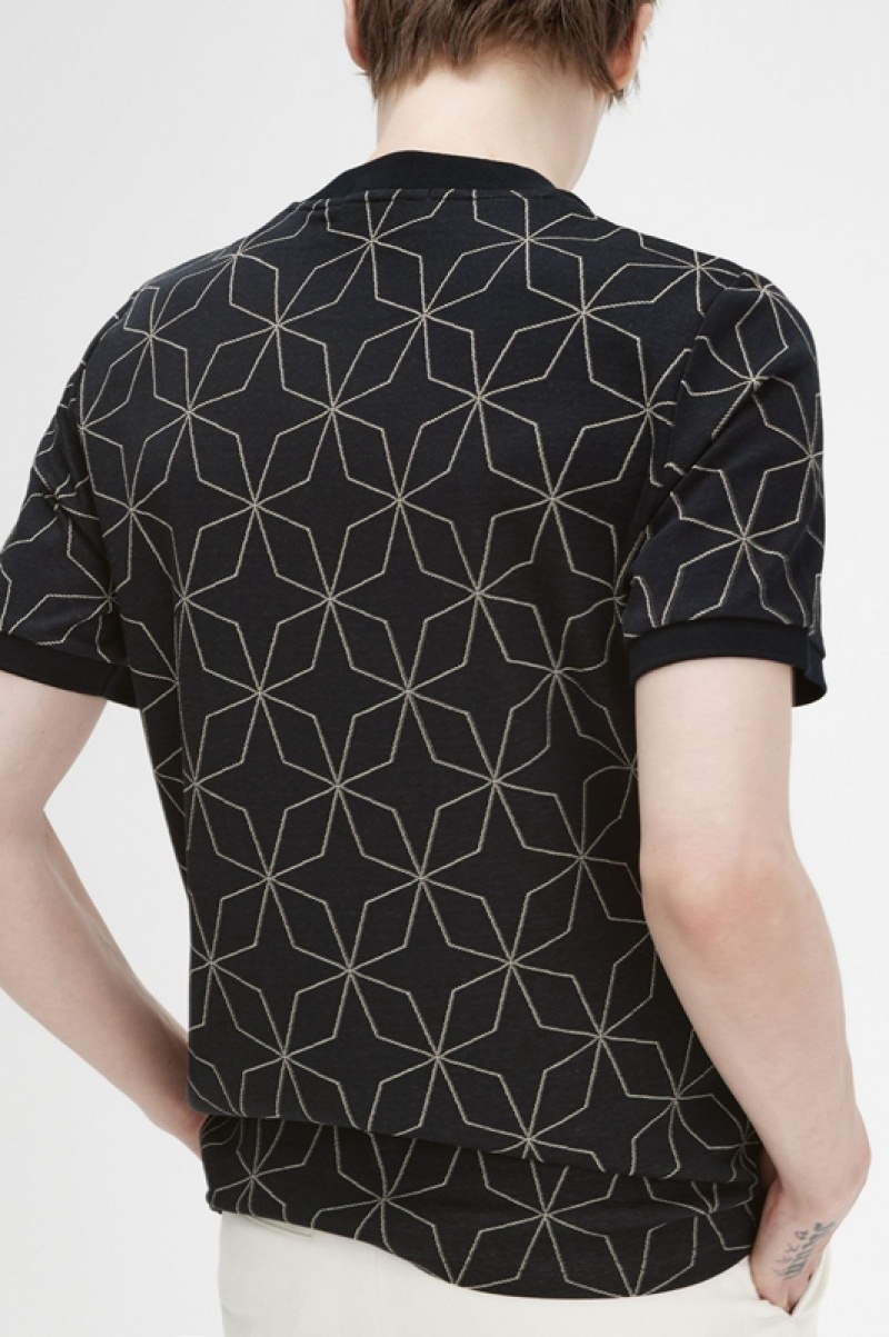 Fred Perry Geometric Men's T Shirts Black | JXA-237150