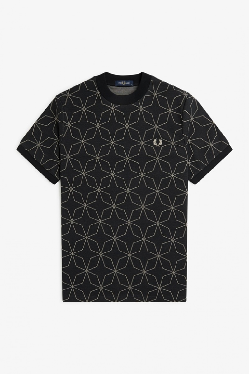 Fred Perry Geometric Men's T Shirts Black | JXA-237150