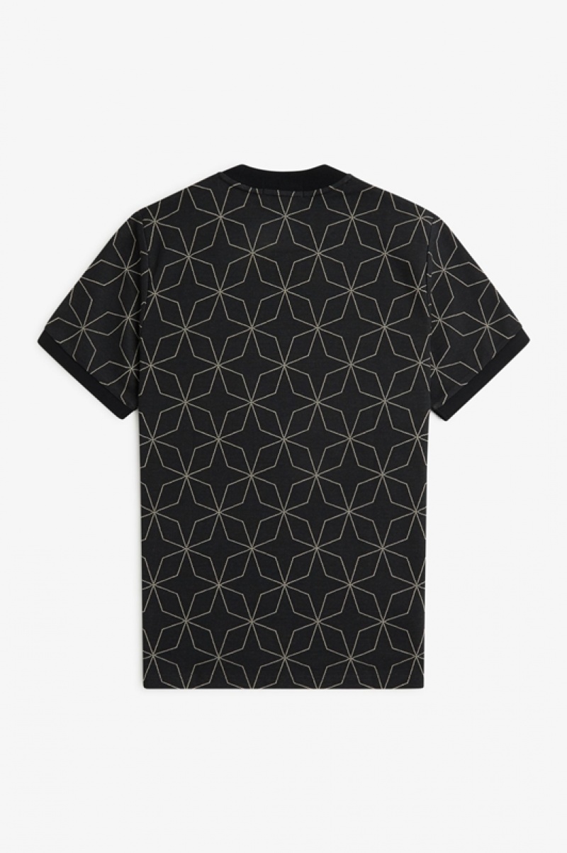 Fred Perry Geometric Men's T Shirts Black | JXA-237150