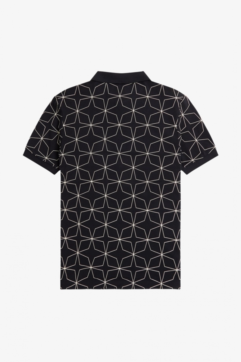 Fred Perry Geometric Polo Men's Polo Shirts Black | DCQ-406183