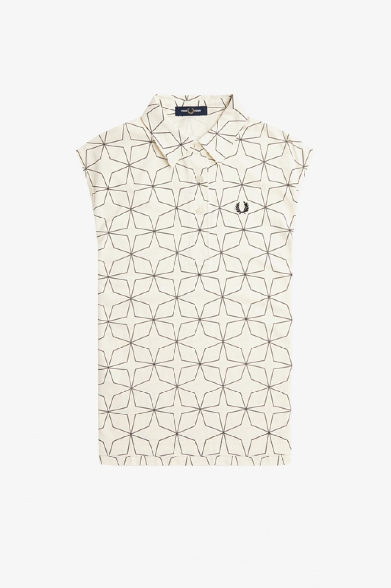 Fred Perry Geometric Print Jersey Women's Shirts White | DQB-548297