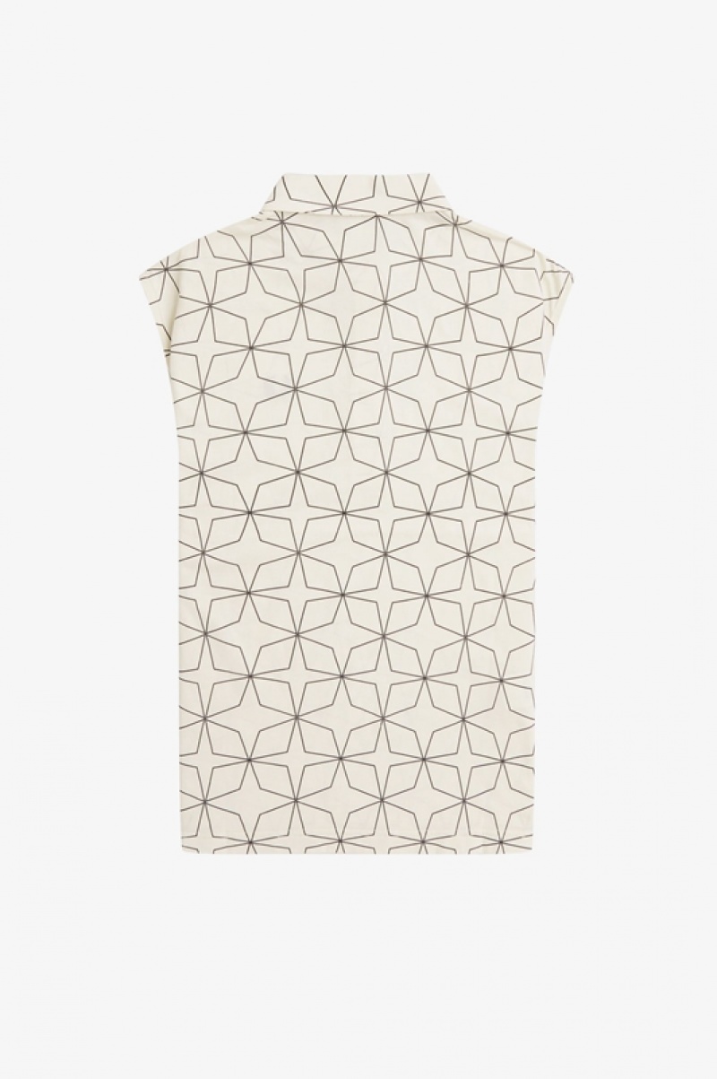 Fred Perry Geometric Print Jersey Women's Shirts White | DQB-548297