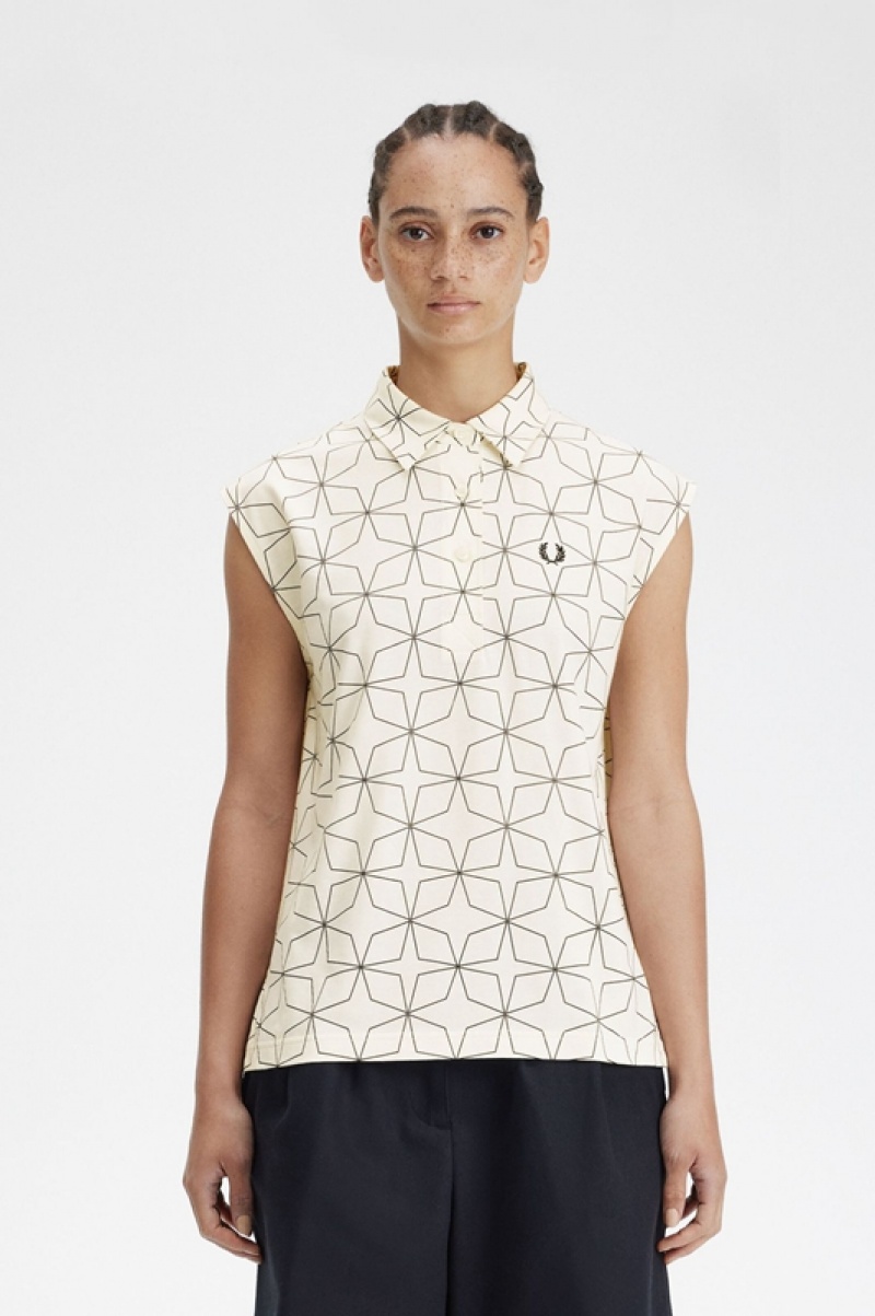 Fred Perry Geometric Print Jersey Women\'s Shirts White | DQB-548297