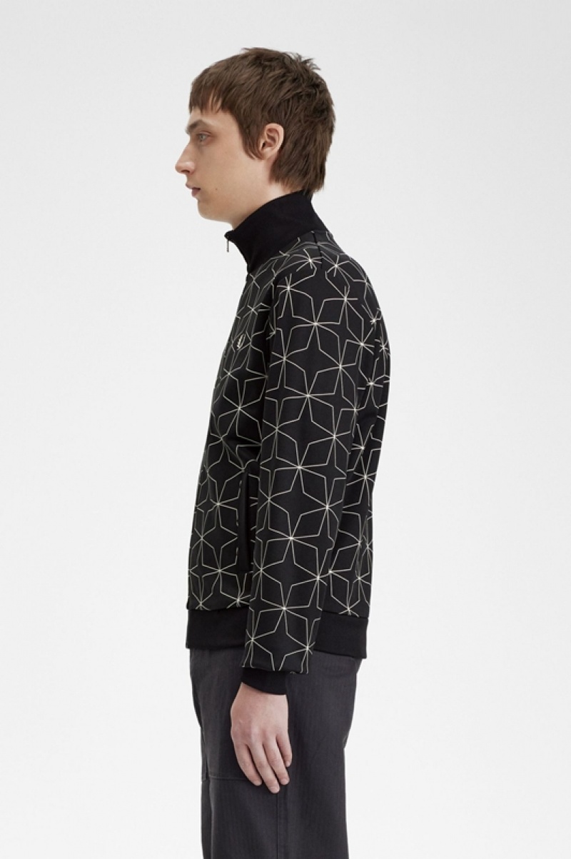 Fred Perry Geometric Print Track Men's Jackets Black | XLR-078596