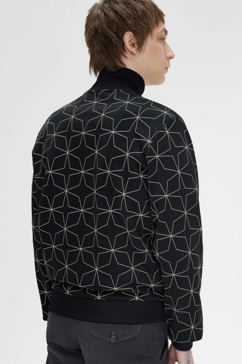 Fred Perry Geometric Print Track Men's Jackets Black | XLR-078596