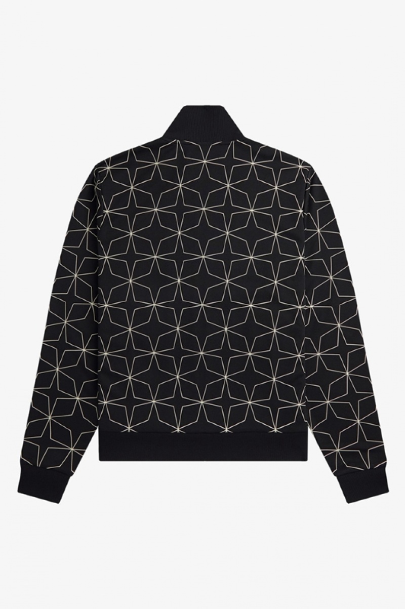 Fred Perry Geometric Print Track Men's Jackets Black | XLR-078596