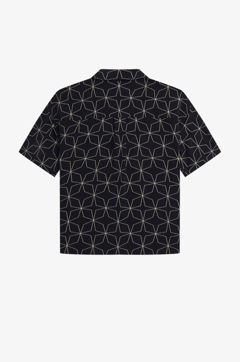 Fred Perry Geometric Print Women's Shirts Black | POH-819204