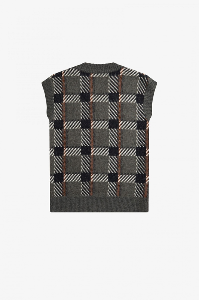 Fred Perry Glitch Tartan Knitted Men's Tanks Green | HIW-128094