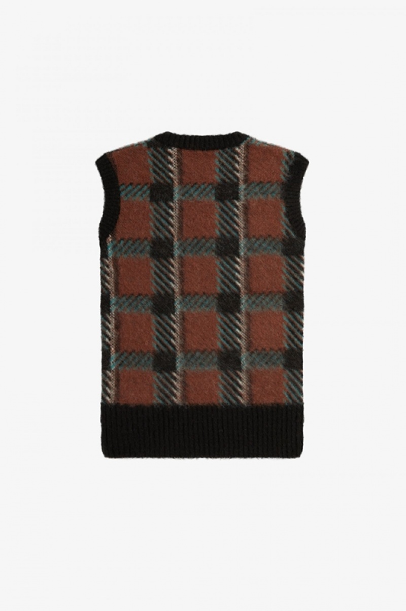 Fred Perry Glitch Tartan Knitted Women's Tanks Brown | MLS-348120