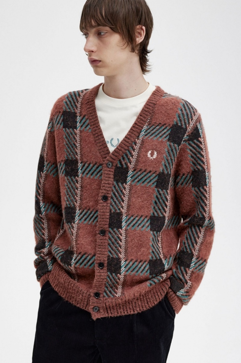 Fred Perry Glitch Tartan Men's Cardigan Brown | WHF-867153