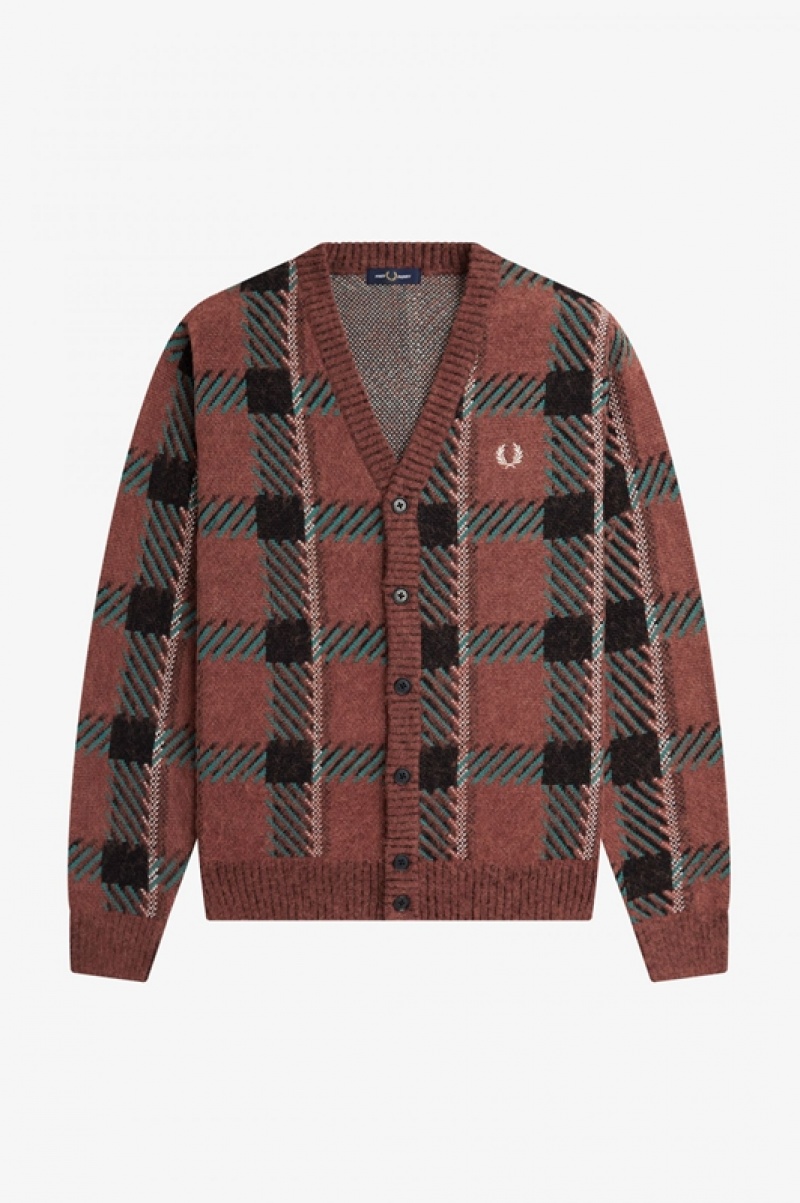 Fred Perry Glitch Tartan Men's Cardigan Brown | WHF-867153