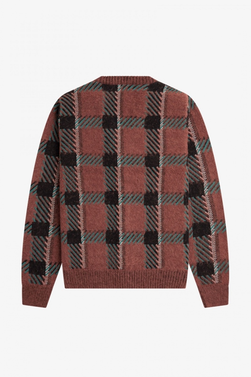 Fred Perry Glitch Tartan Men's Cardigan Brown | WHF-867153