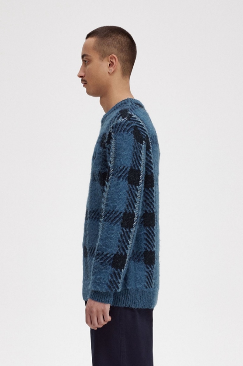 Fred Perry Glitch Tartan Men's Sweaters Blue | WSG-482037