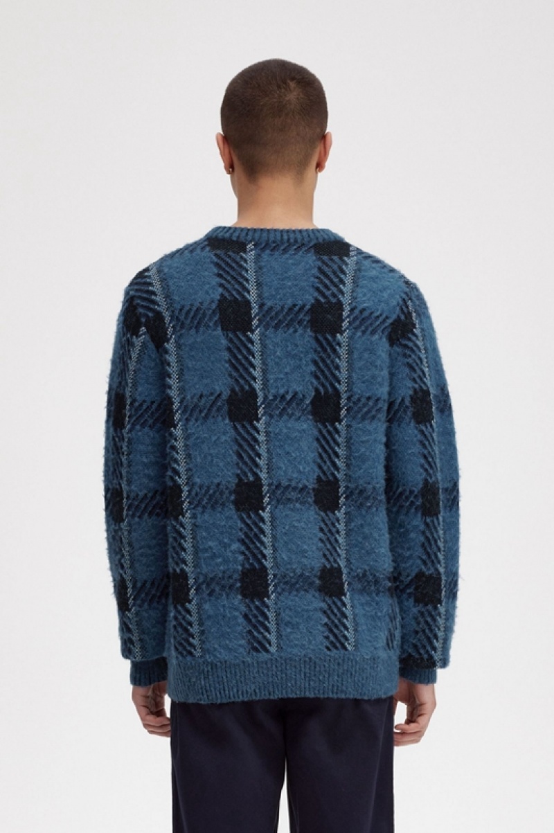 Fred Perry Glitch Tartan Men's Sweaters Blue | WSG-482037