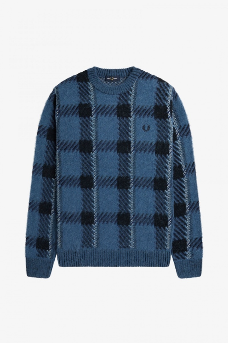 Fred Perry Glitch Tartan Men's Sweaters Blue | WSG-482037