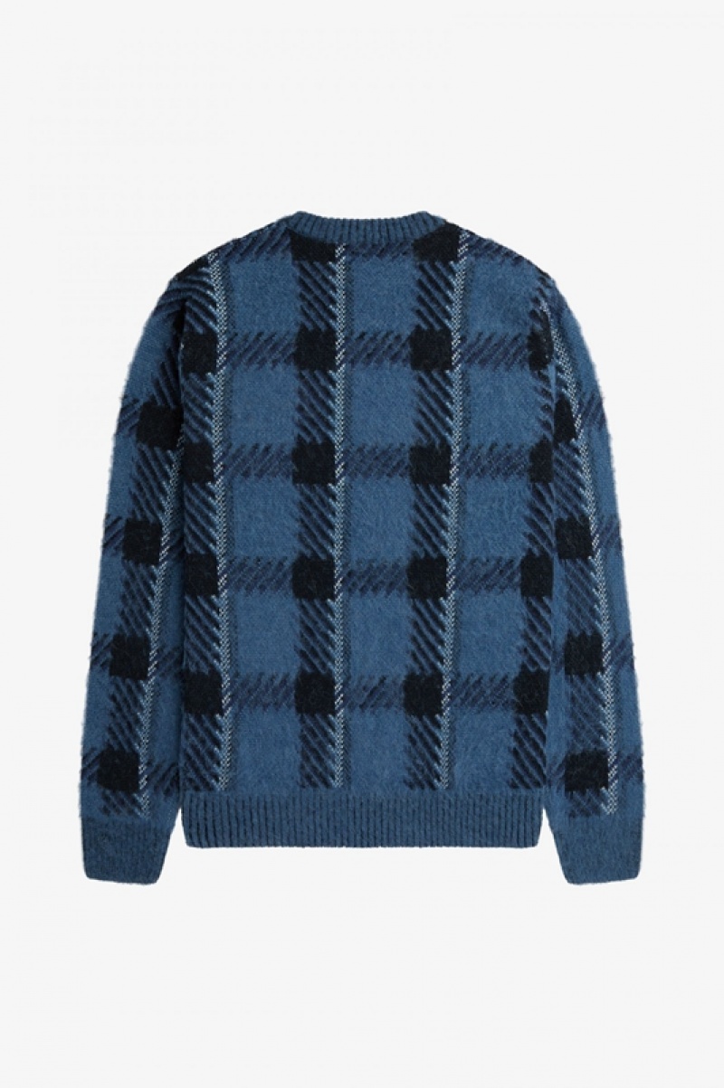 Fred Perry Glitch Tartan Men's Sweaters Blue | WSG-482037