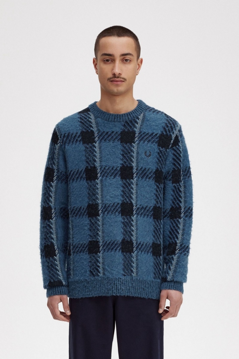 Fred Perry Glitch Tartan Men\'s Sweaters Blue | WSG-482037