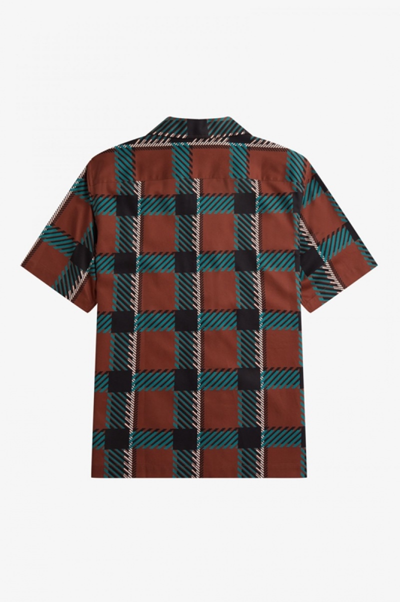 Fred Perry Glitch Tartan Revere Collar Men's Shirts Brown | MFB-754638