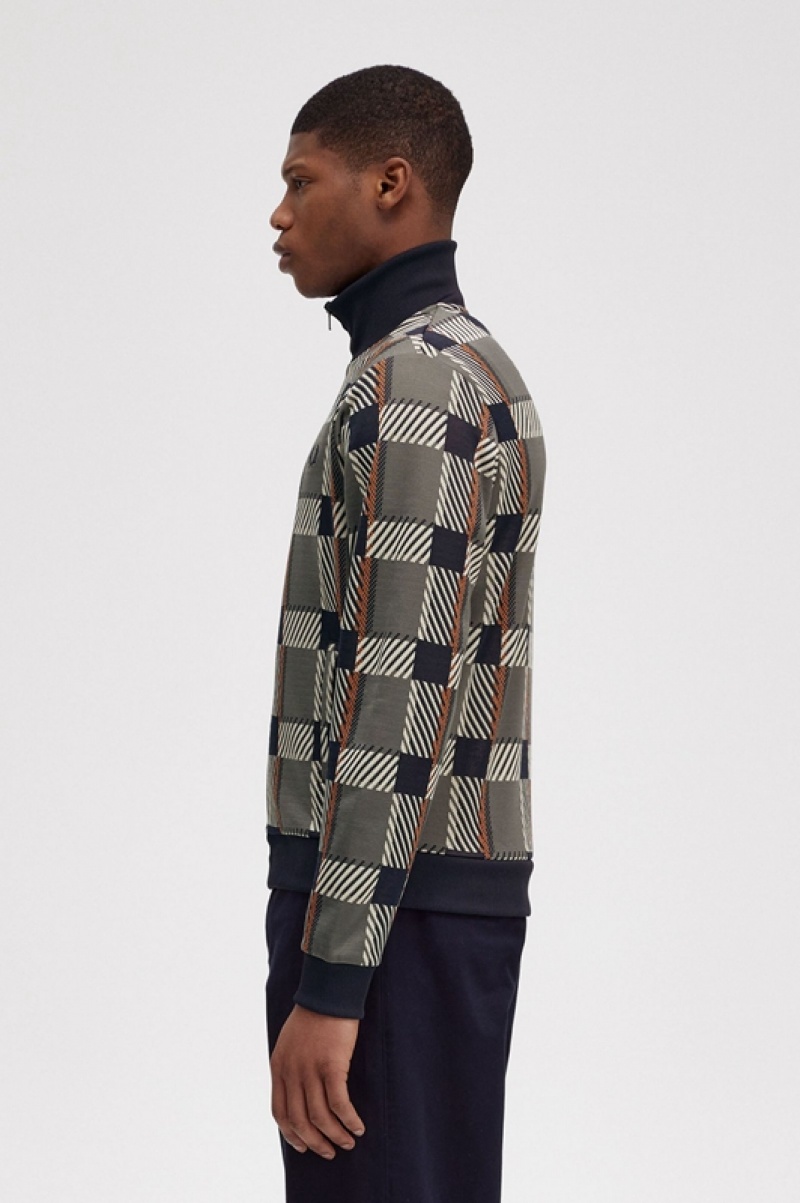 Fred Perry Glitch Tartan Track Men's Jackets Green | AQO-463879