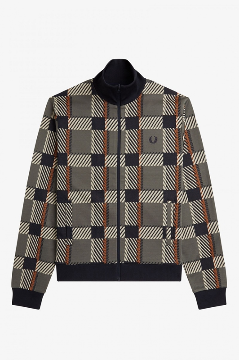 Fred Perry Glitch Tartan Track Men's Jackets Green | AQO-463879